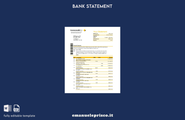 modello di estratto conto bancario del Commonwealth australiano in stile verific